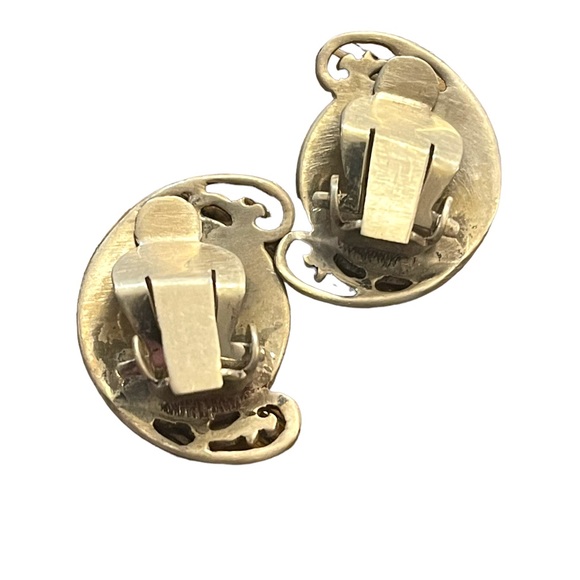 Vintage sterling silver 925 Siam Thai goddess white enamel clip on earrings - Picture 5 of 10